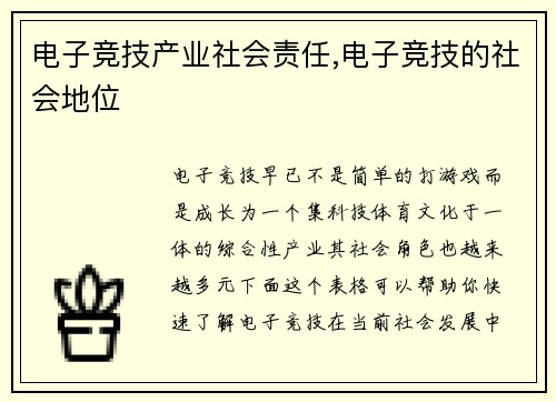 电子竞技产业社会责任,电子竞技的社会地位