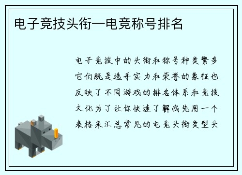 电子竞技头衔—电竞称号排名